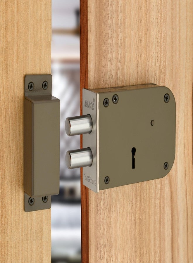 دوق قفل باب ديوك الرئيسي الثقيل ذو الرصاصة العادية، مزود برصاصتين صلبتين وستة أذرع، بطول 100 مم، يعمل بنظام القفل المزدوج، ويأتي مع مفتاحين مطليين بالكروم. - Image 1